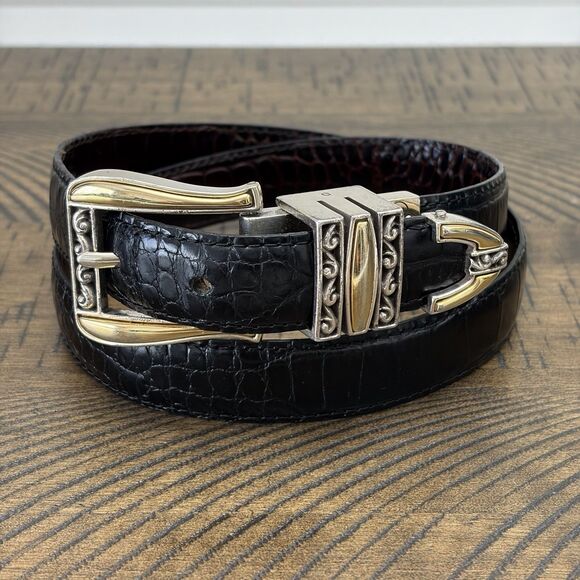 Brighton Reversible Belt Women Size S Black/Brown Croco Embossed Waist 28.5-32.5 main image 8